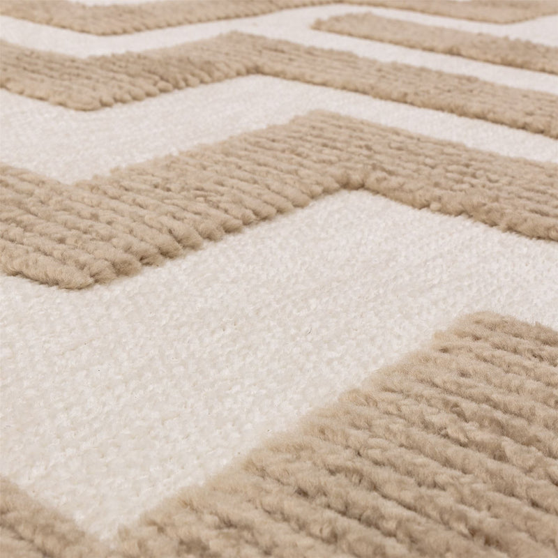 Freja Cove Boho Textured Geometric Washable Rugs in Sand Natural