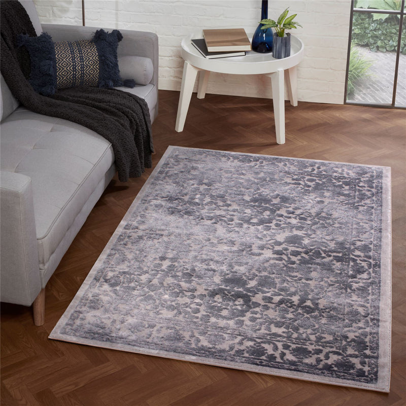 Arabella Windsor Floral Textured Modern Rug in Blue