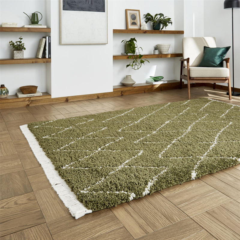 Boho 8280 Berber Shaggy Modern Rugs in Green