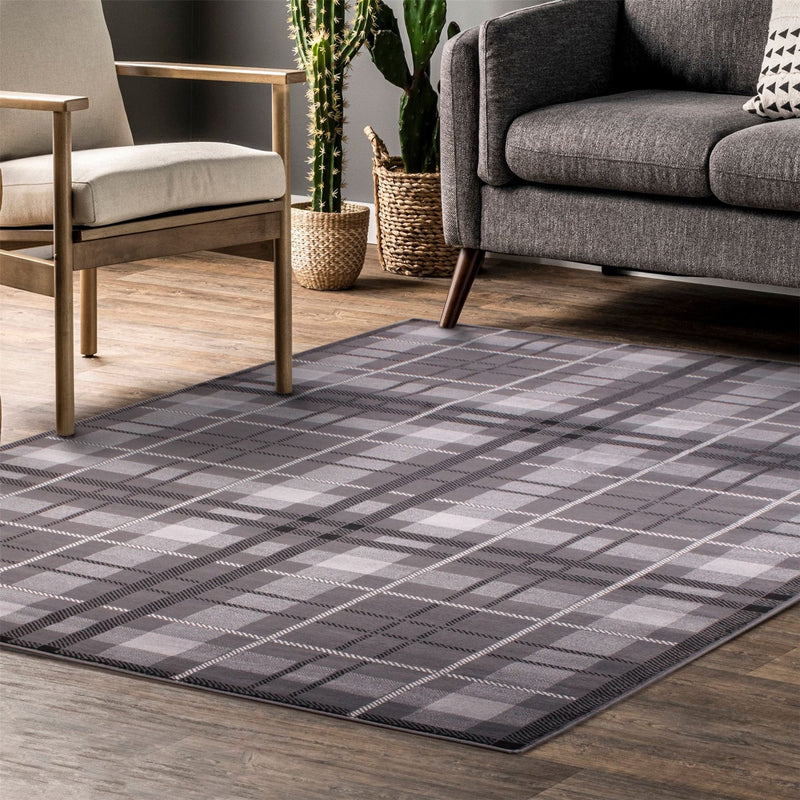 Tartan Check Modern Rugs in Grey