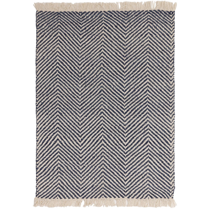 Vigo Flatweave Geometric Boho Jute Wool Rugs in Navy Blue