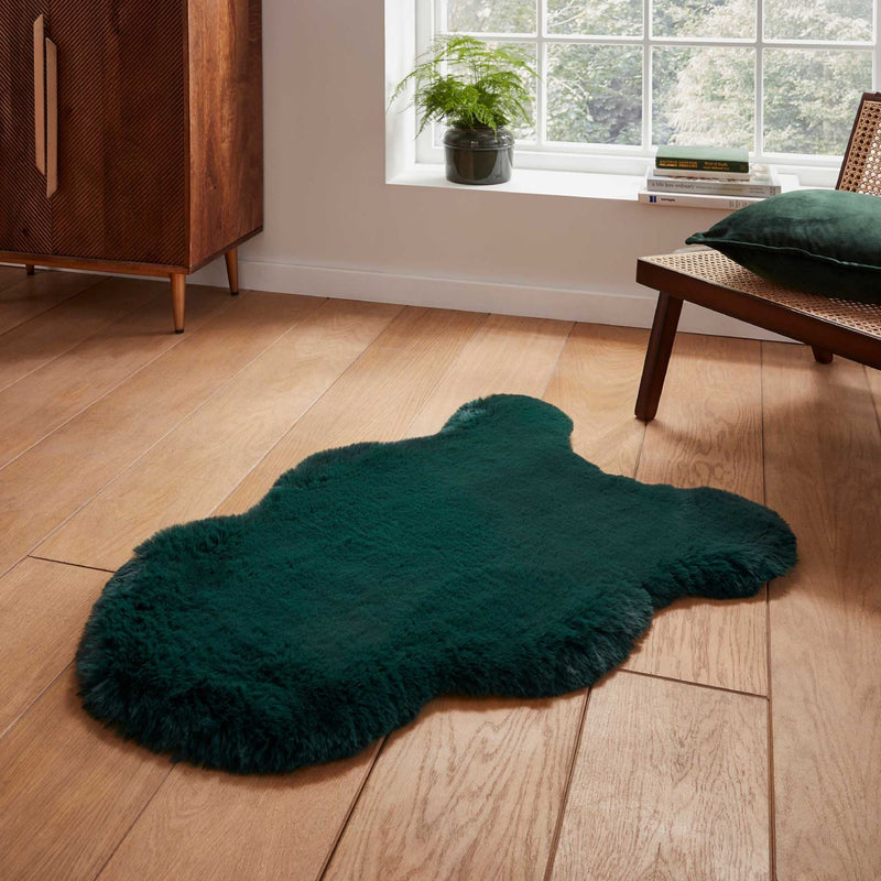 Super Teddy Plain Shaggy Faux Sheepskin Rugs in Jewel Green