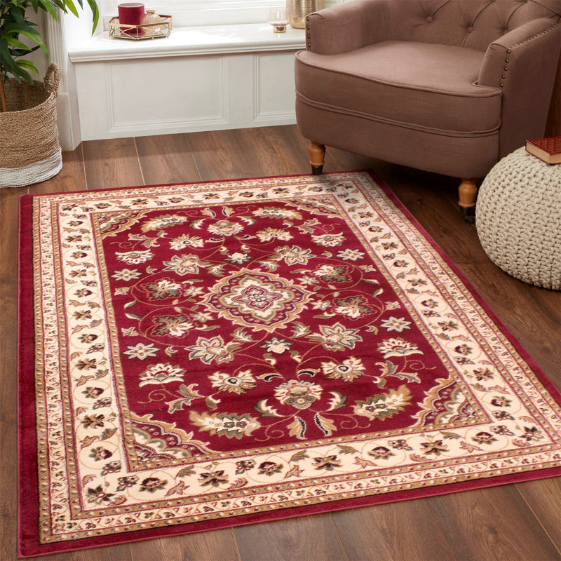 Sherborne Traditional Bordered Rugs in Red