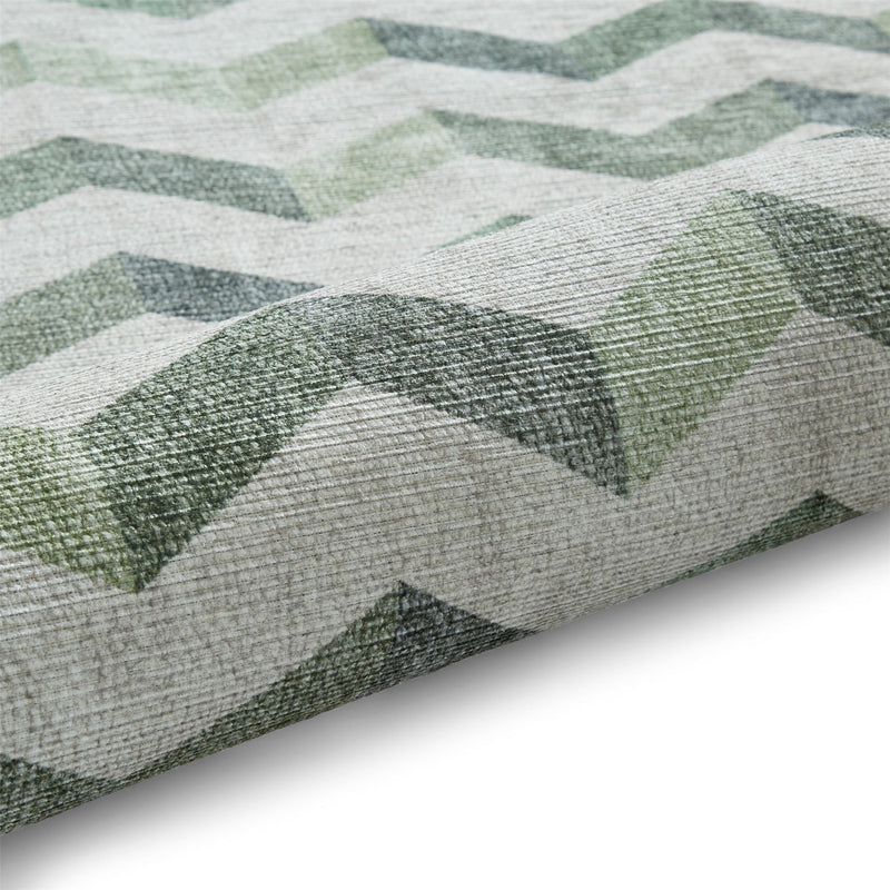 Coral H1059 Modern Washable Chevron Runner Rugs in Green