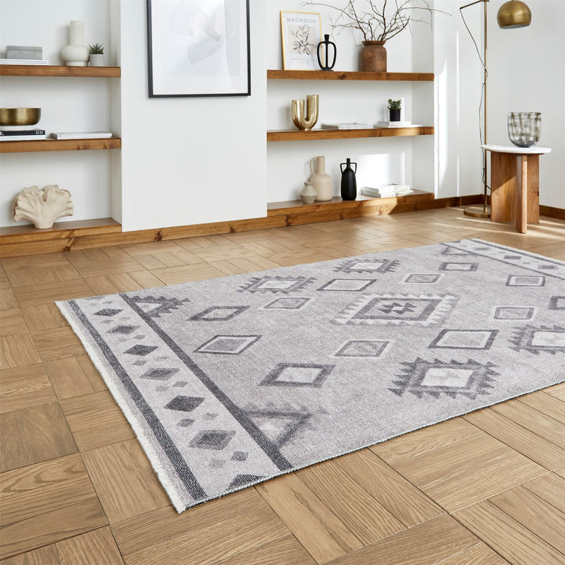 Whisper H1066 Washable Geometric Flat Weave Rugs in Grey