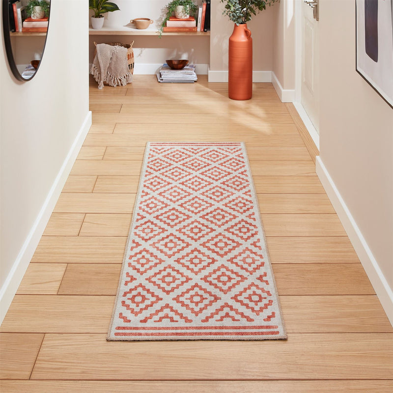 Coral H1058 Modern Washable Geometric Runner Rugs in Orange