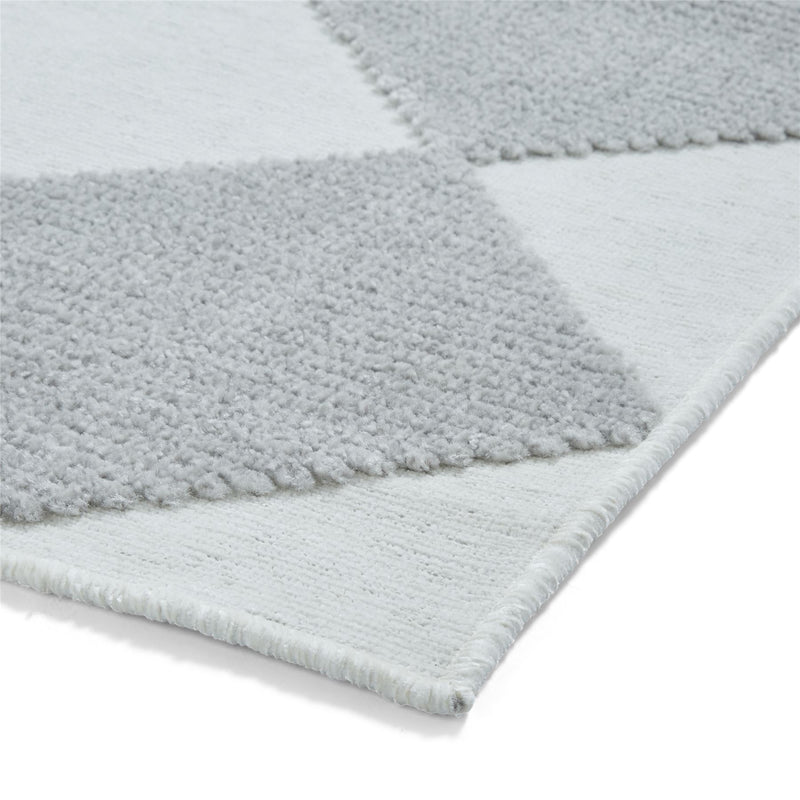 Lyna J0529 Textured Geometric Washable Rugs in Cream Grey