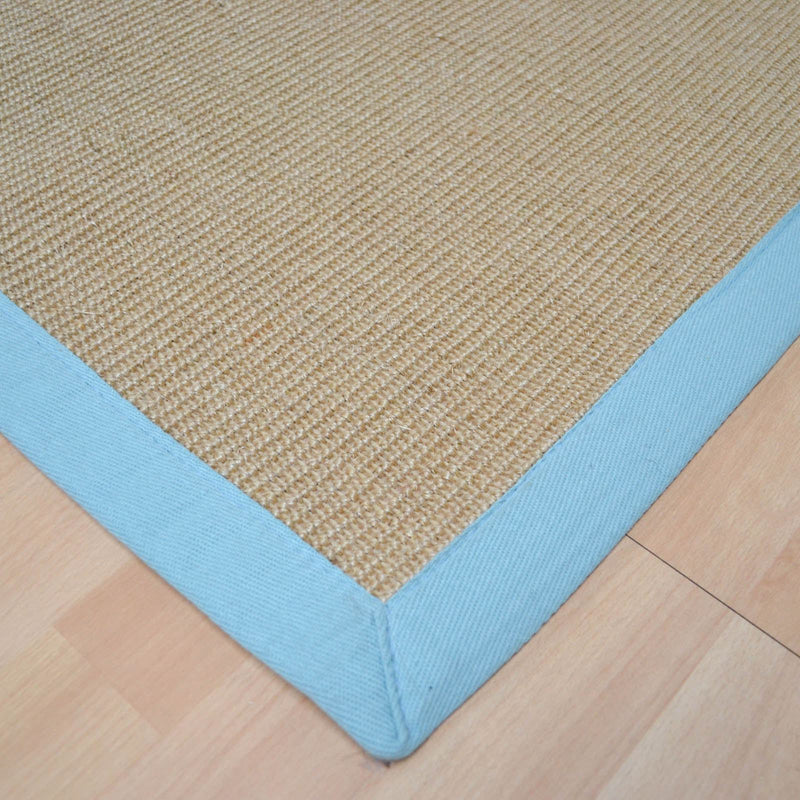 Sisal Hallway Runners in Linen with an Aqua Border