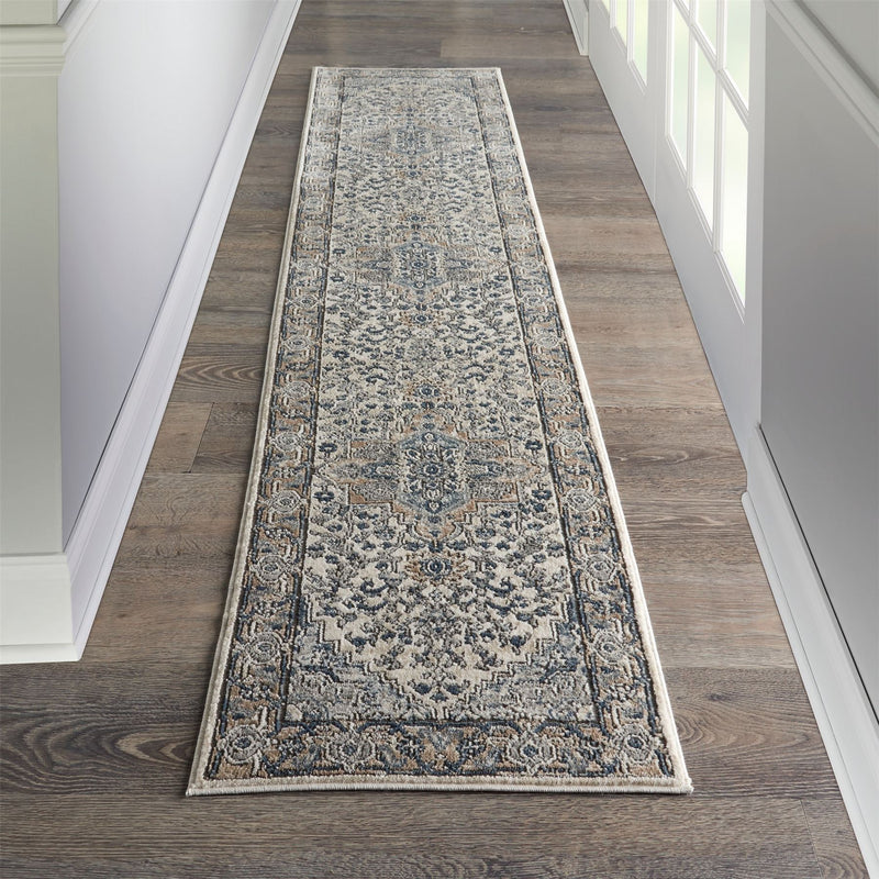 Quarry Modern Hallway Runner QUA05 in Ivory Grey by Nourison