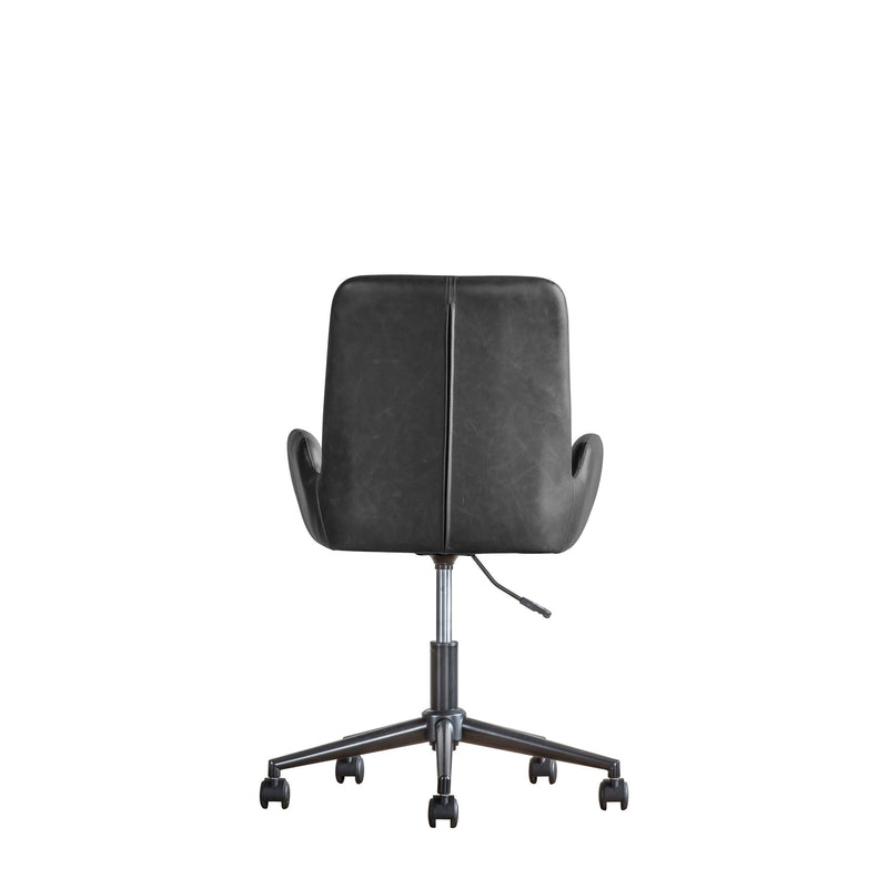 Theo Leather Swivel Office Chair in Charcoal Black