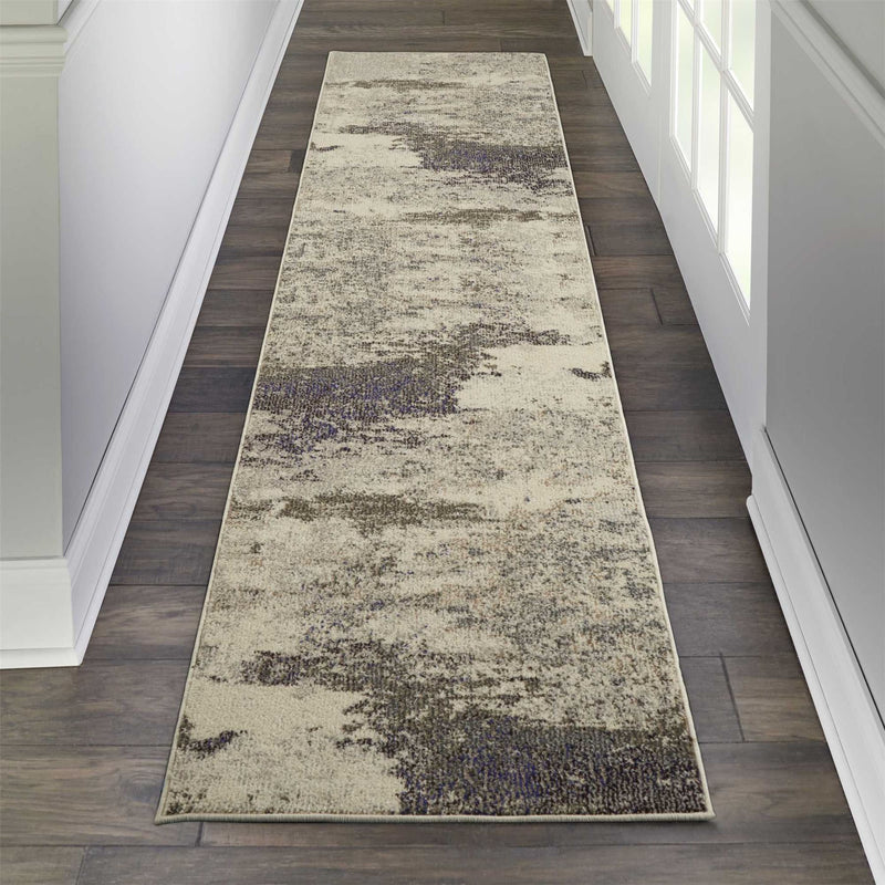 Celestial Abstract Hallway Runner Rug CES02 in Ivory Grey by Nourison