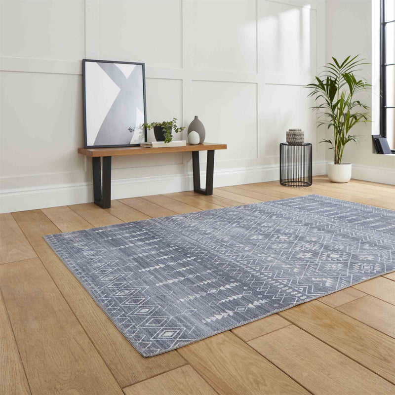 Rio K5308 Modern Distressed Aztec Rug in Grey