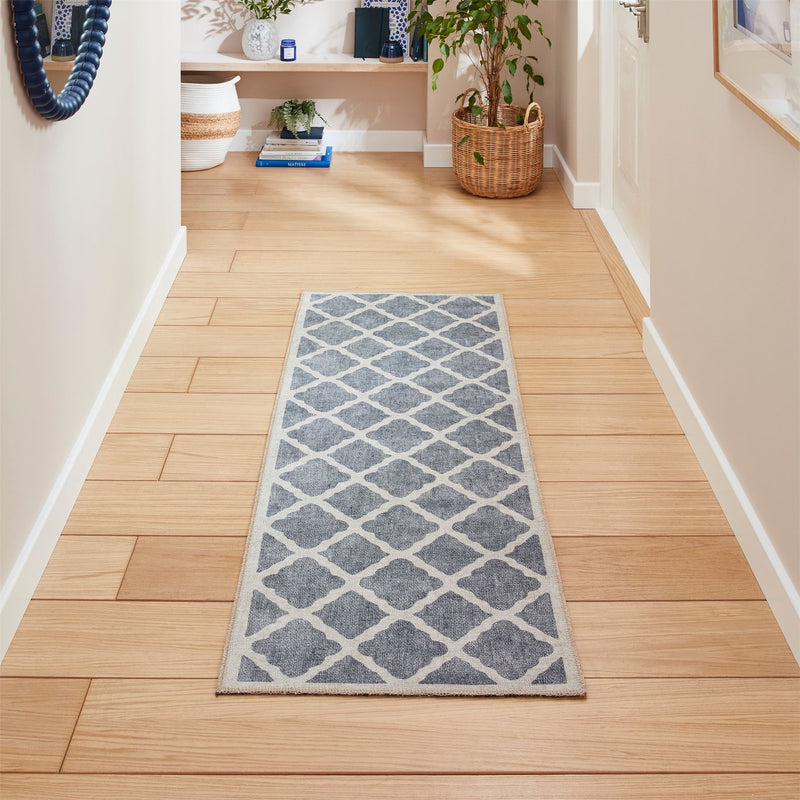 Coral H1063 Modern Washable Trellis Runner Rugs in Grey