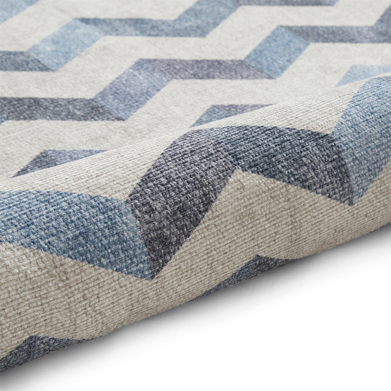 Coral H1059 Modern Washable Chevron Runner Rugs in Blue