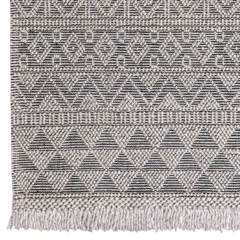 ANYA01 Boho Geometric Zig Zag Rug in Grey Black