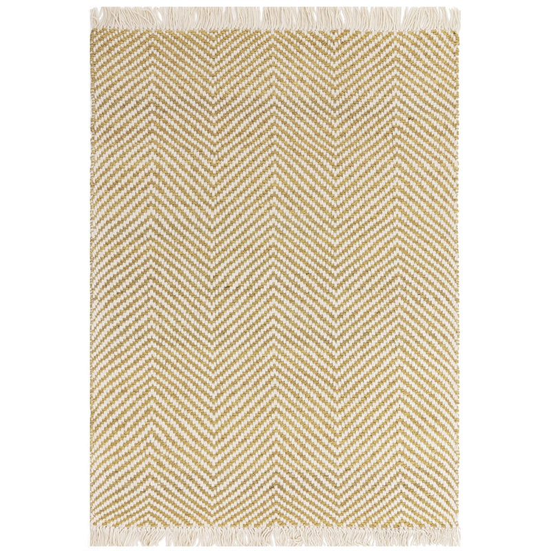 Vigo Flatweave Geometric Boho Jute Wool Rugs in Ochre Yellow