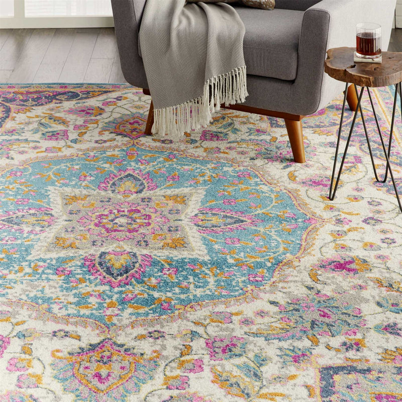 Passion Vintage Distressed Medallion Rugs PSN22 in Ivory Multicolour