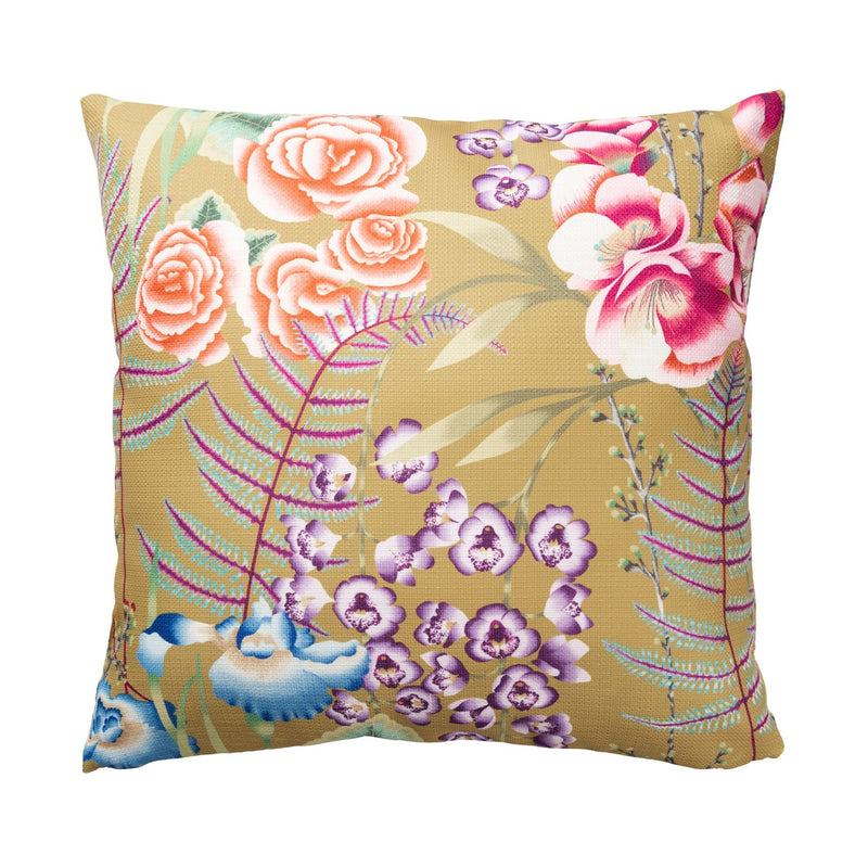 Amaryllis Coral Lag Indoor Outdoor Cushion By Harlequin in Ochre Yellow