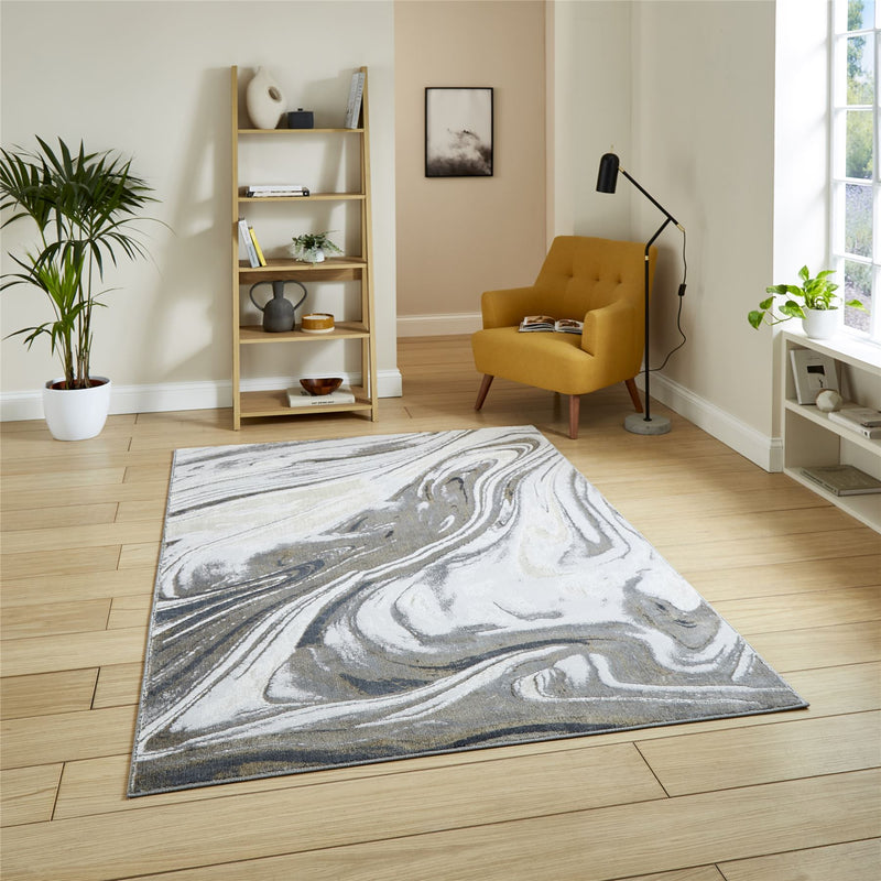 Tidal TL841 Modern Abstract Marble Rugs in Silver Grey