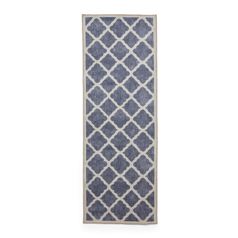 Coral H1063 Modern Washable Trellis Runner Rugs in Blue