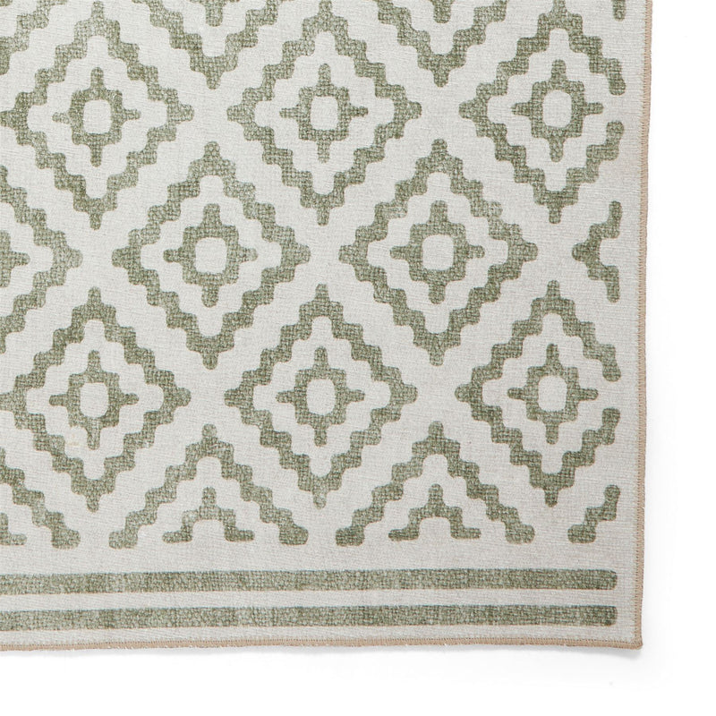 Coral H1058 Modern Washable Geometric Runner Rugs in Green