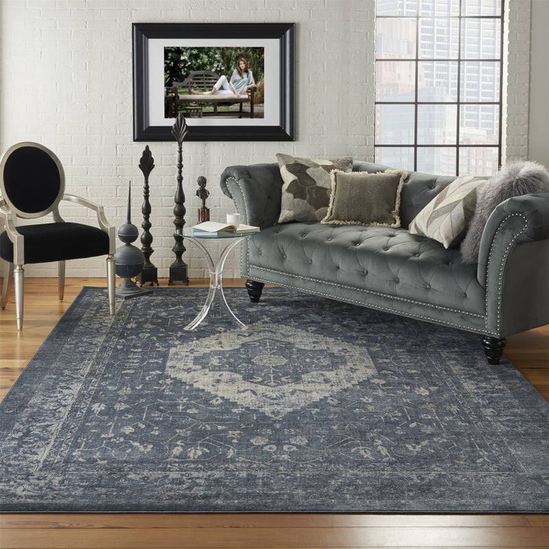 Malta Traditional Border Rugs MAI11 by Kathy Ireland in Navy