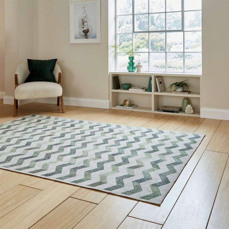 Coral H1059 Modern Washable Chevron Rugs in Green