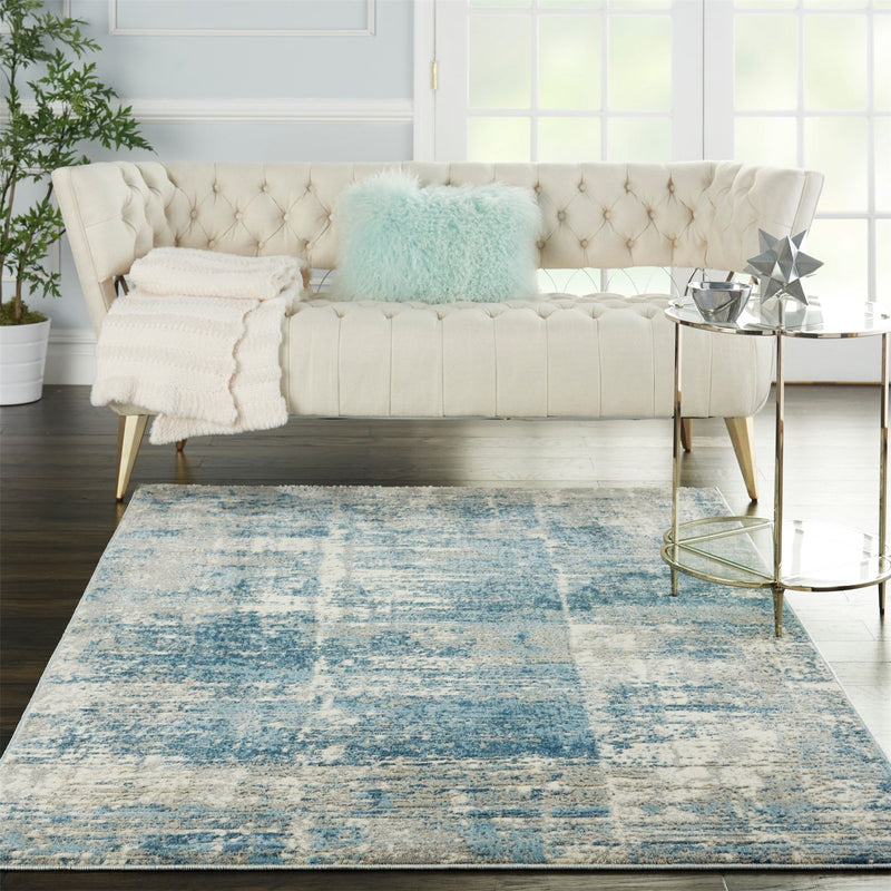 Solace Designer Print Rugs SLA02 in Ivory Grey Blue by Nourison