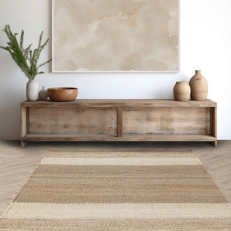 Cedar Stripe Jute Reversible Flatweave Rugs in Natural Ivory