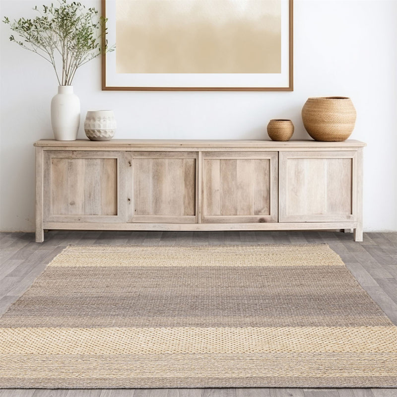 Cedar Stripe Jute Reversible Flatweave Rugs in Natural Grey