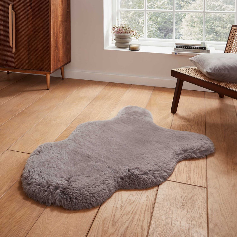 Super Teddy Plain Shaggy Faux Sheepskin Rugs in Grey