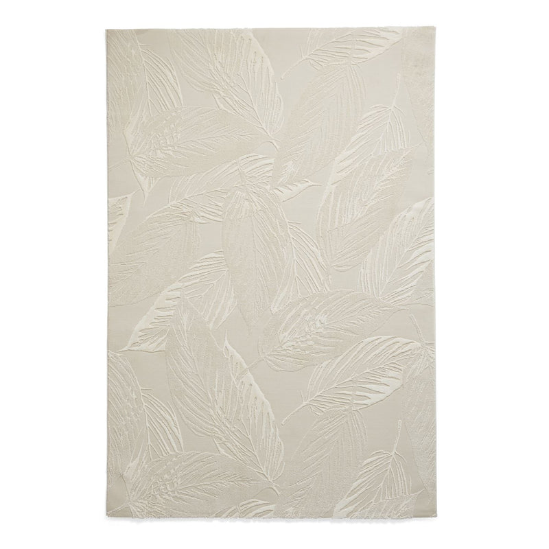 Flores 1925 Botanical Textured Washable Rug in Cream White