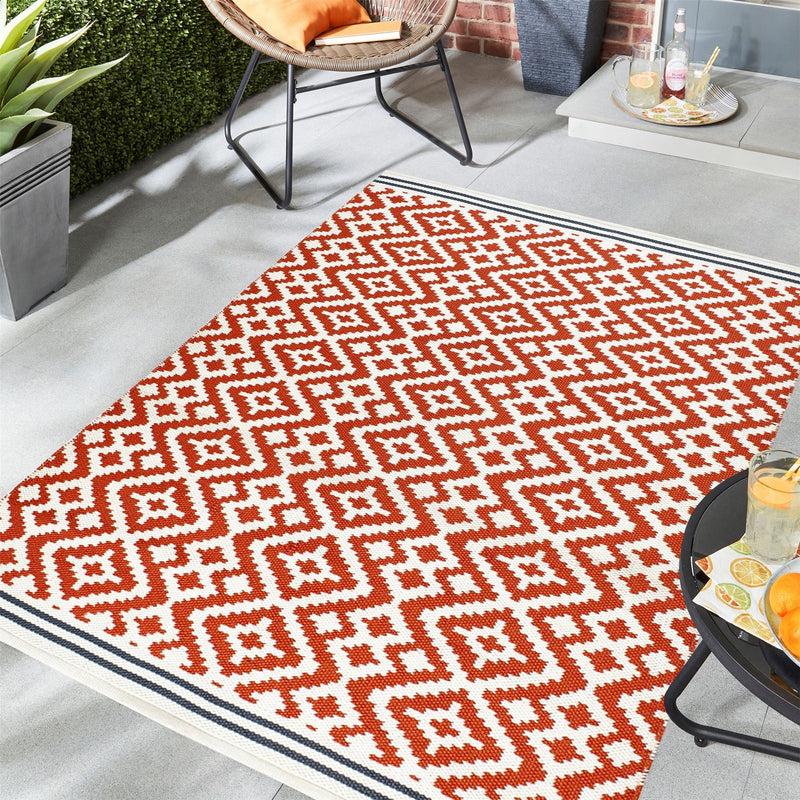 Aztec Geometric Outdoor Rugs in Terracotta Grey