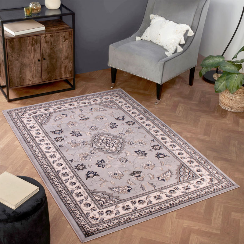 Sherborne Traditional Bordered Rugs in Grey