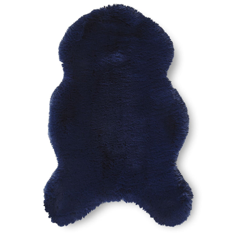 Super Teddy Plain Shaggy Faux Sheepskin Rugs in Navy Blue