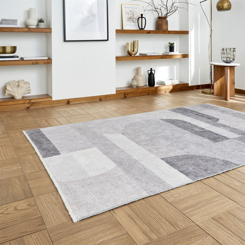 Whisper H1068 Washable Geometric Flat Weave Rugs in Grey