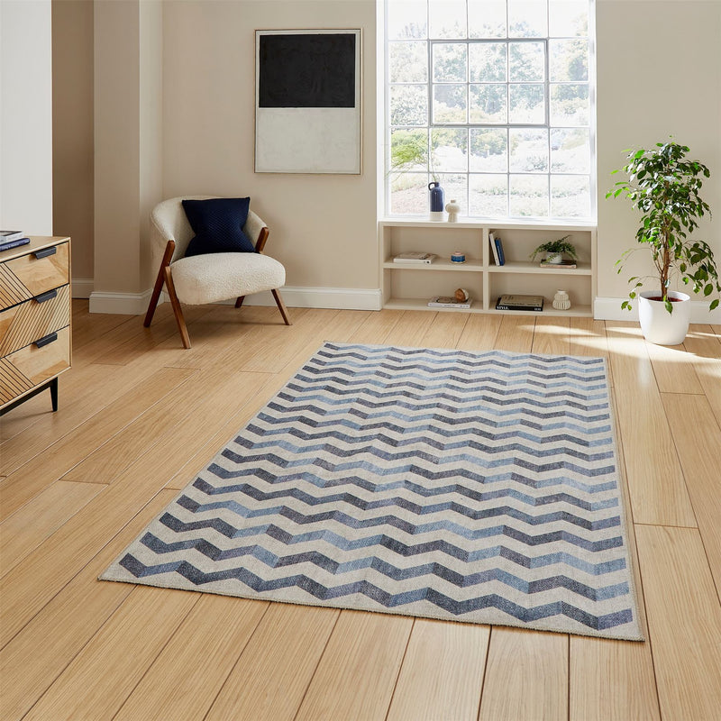 Coral H1059 Modern Washable Chevron Rugs in Blue