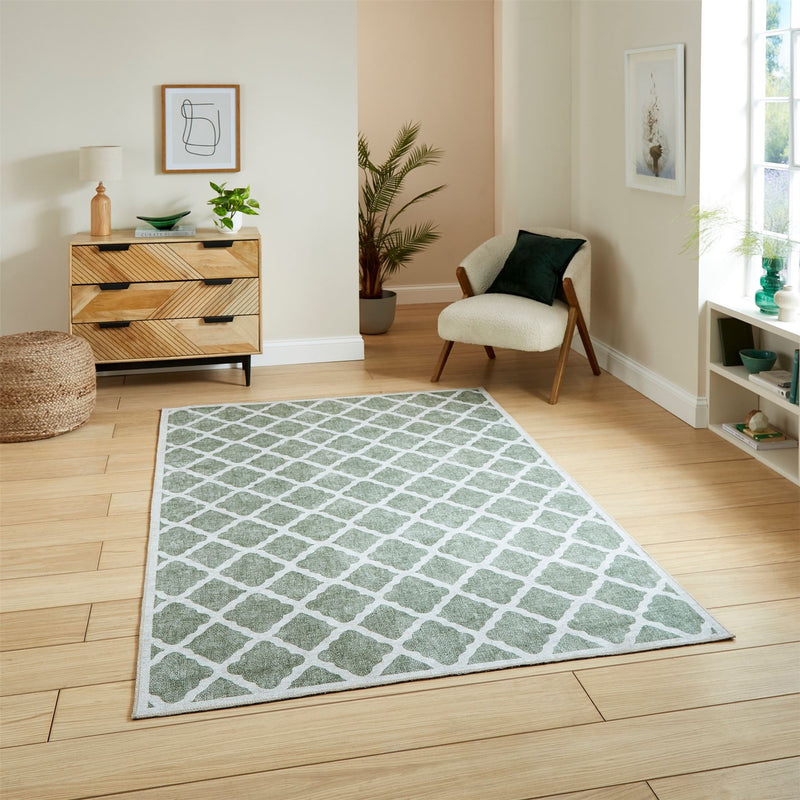 Coral H1063 Modern Washable Trellis Rugs in Green