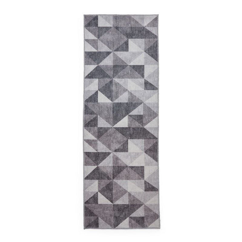 Coral H1057 Modern Washable Geometric Runner Rugs in Grey