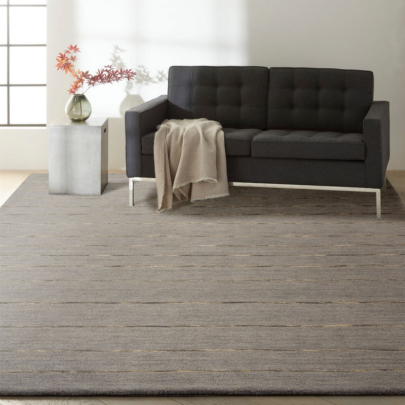 HAL01 Stripe Wool Rug By Calvin Klein in Charcoal Grey