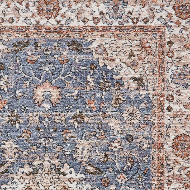 Vintage 35013 Traditional Medallion Border Runner Rugs in Blue Terracotta