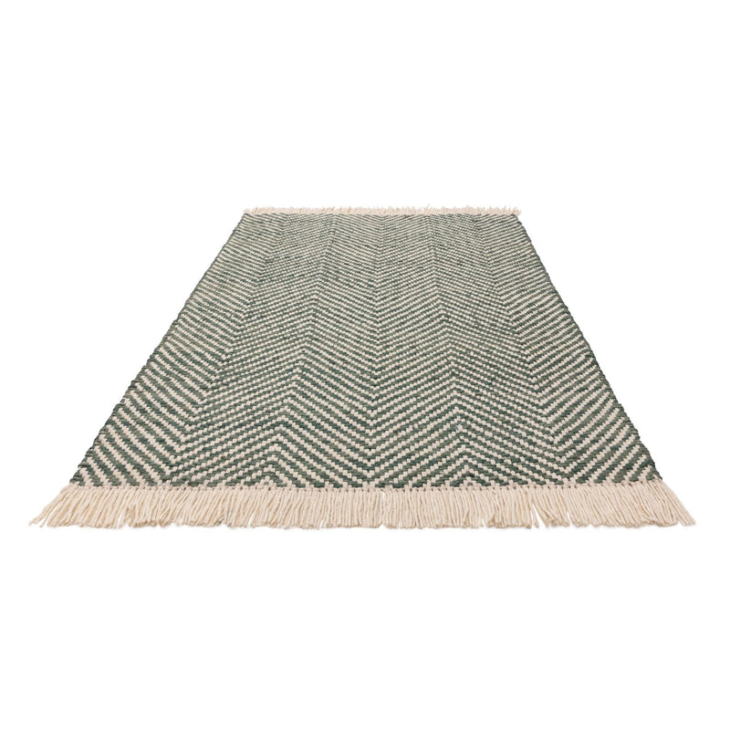 Vigo Flatweave Geometric Boho Jute Wool Rugs in Green