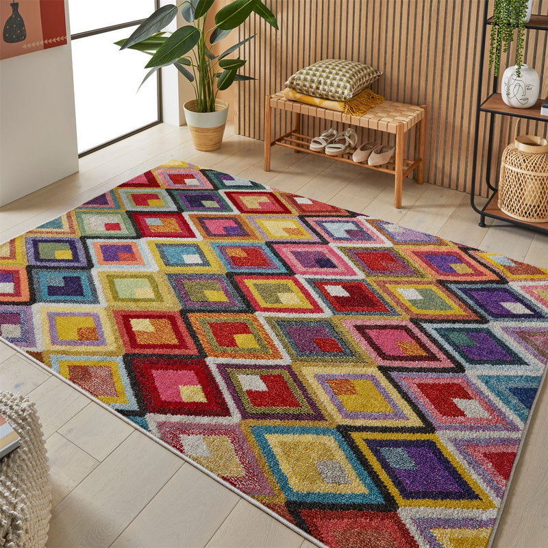 Carnaval CAR109 Geometric Rug by Concept Looms in Multicolour