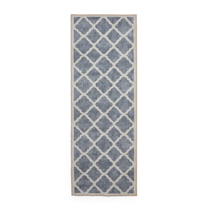 Coral H1063 Modern Washable Trellis Runner Rugs in Grey