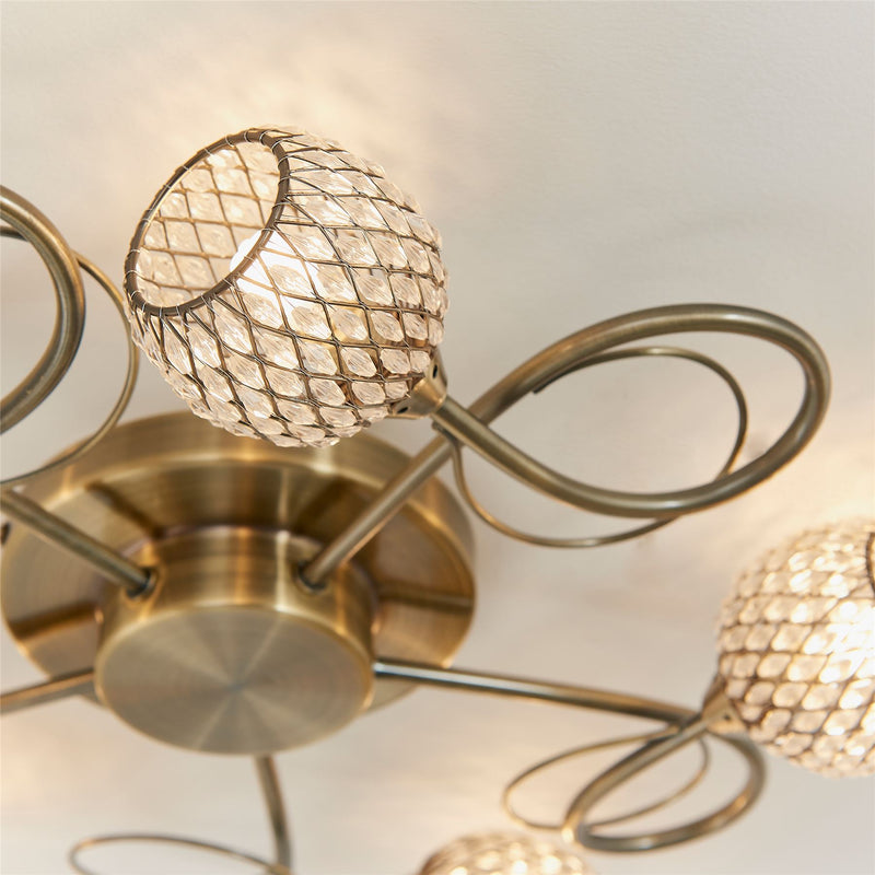 Felicite 5 Light Flush Ceiling Lamp in Antique Brass