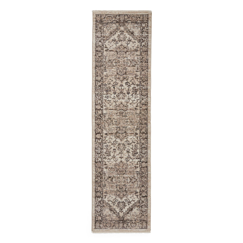 Vintage 35018 Traditional Motif Border Runner Rugs in Grey