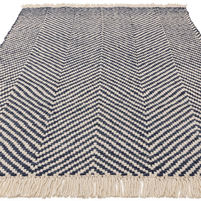 Vigo Flatweave Geometric Boho Jute Wool Rugs in Navy Blue