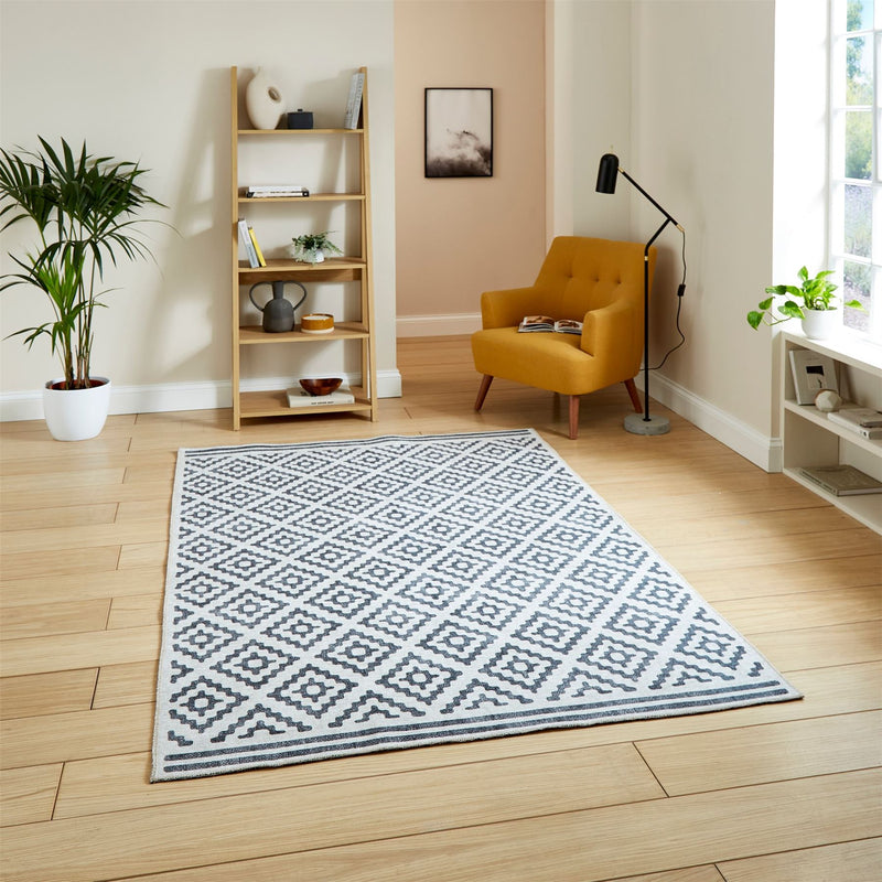 Coral H1058 Modern Washable Geometric Rugs in Grey