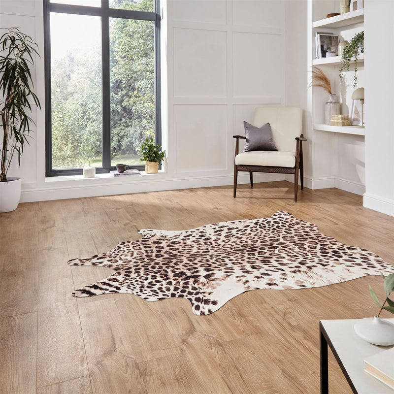 Faux Leopard Print Rug in Brown Beige