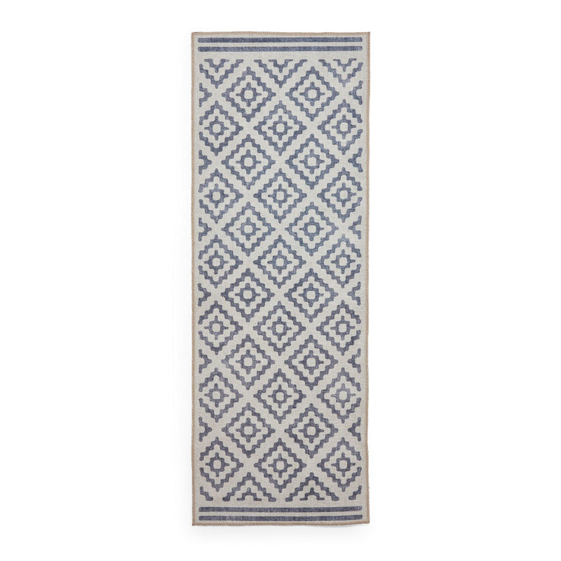 Coral H1058 Modern Washable Geometric Runner Rugs in Blue